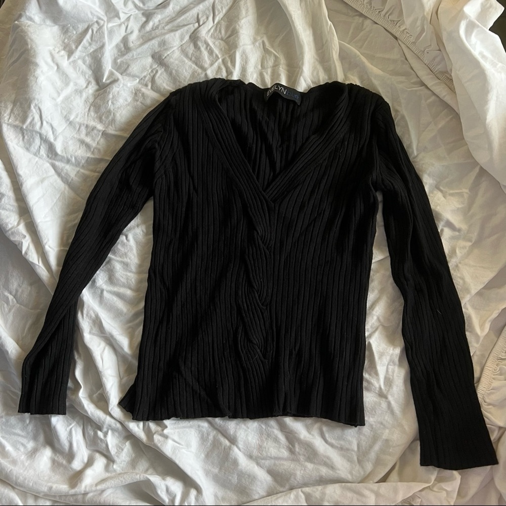 Black front braided sweater size small / S Evelyn Blue